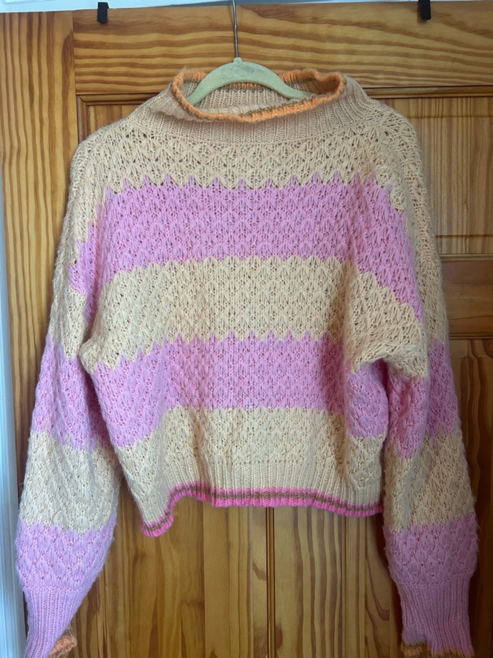 Striped Pink & Cream Cowl Sweater